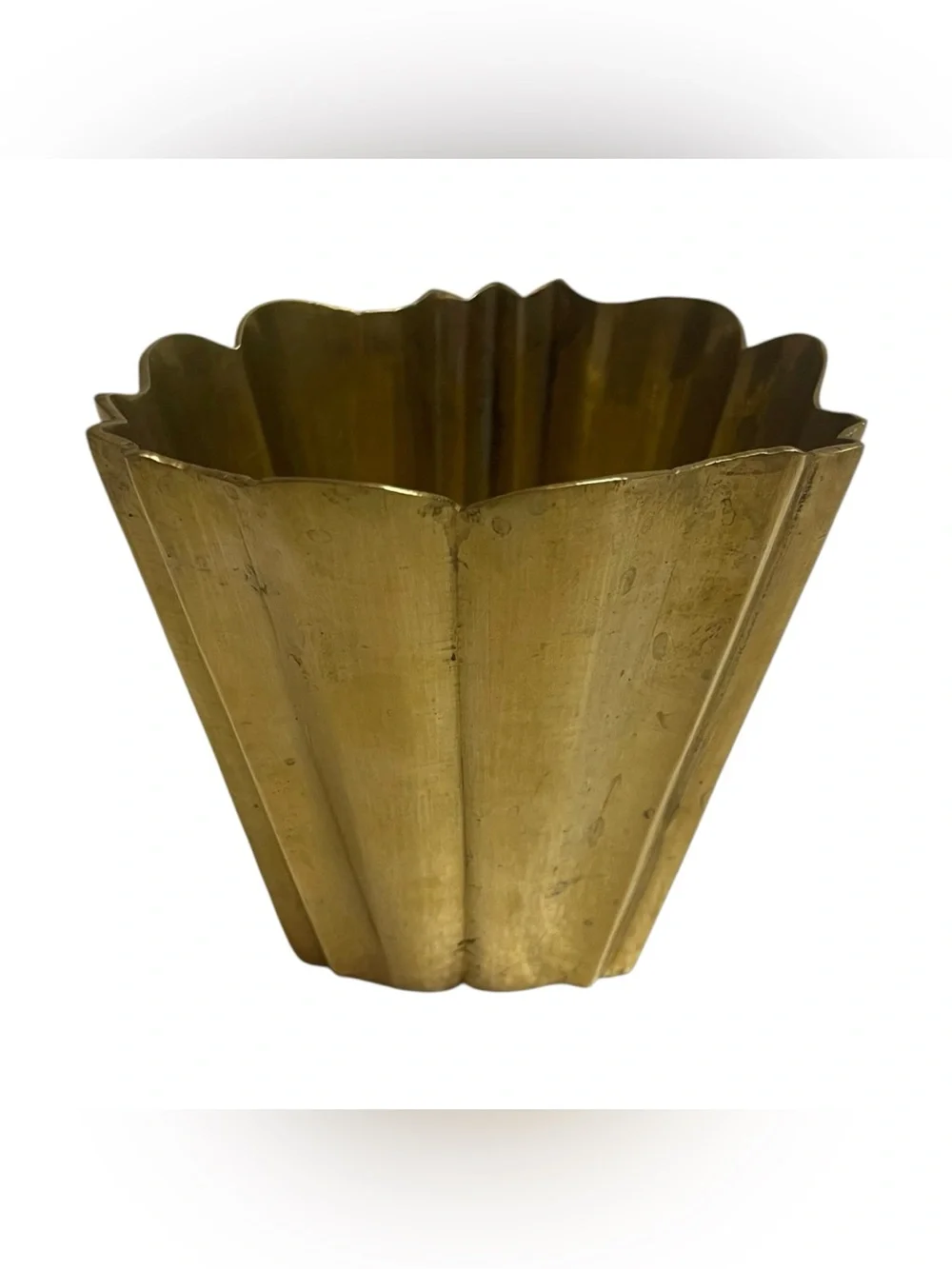 Vintage Solid Brass Vase Planter Scalloped Tulip Mid Century Modern Small 4 Inch